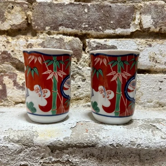 Heirloom Fine China Mug Set by Neumann Marcus with Asian Bamboo Design. - Picture 3 of 7